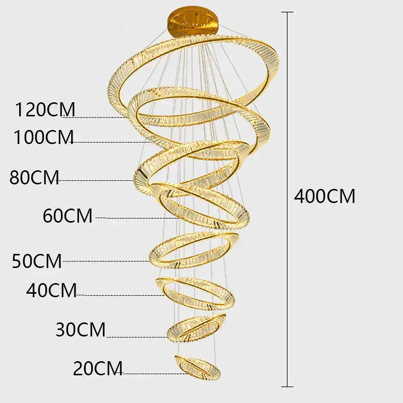 Golden spiral crystal chandelier living room pendant light