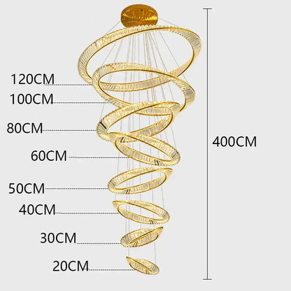Golden spiral crystal chandelier living room pendant light