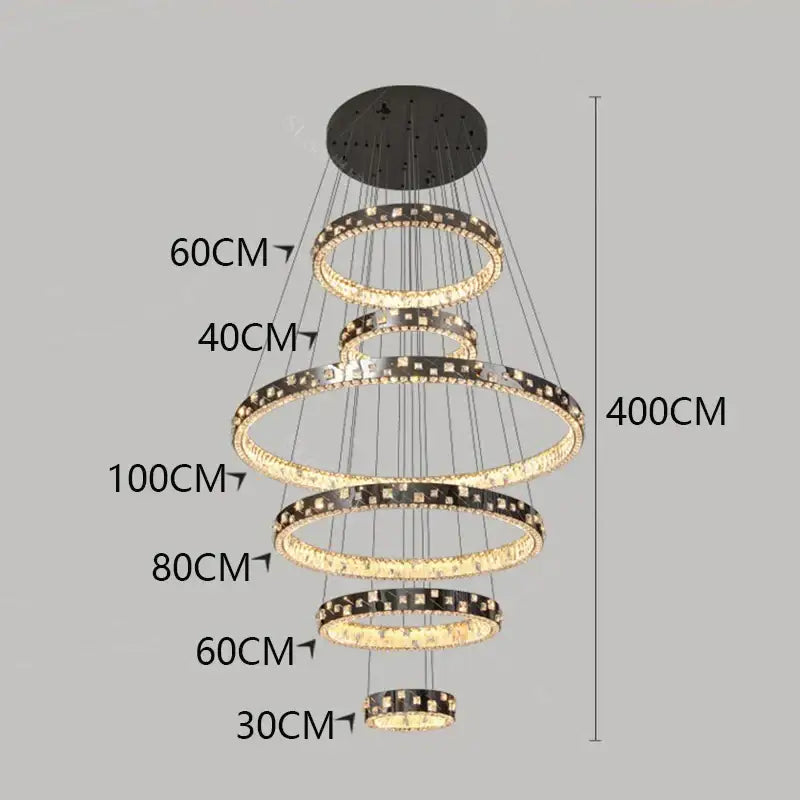 Modern black and clear crystal chandelier stair pendant lamp living room