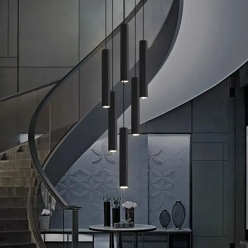 Modern black chandelier stair pendant light living room crystal decor