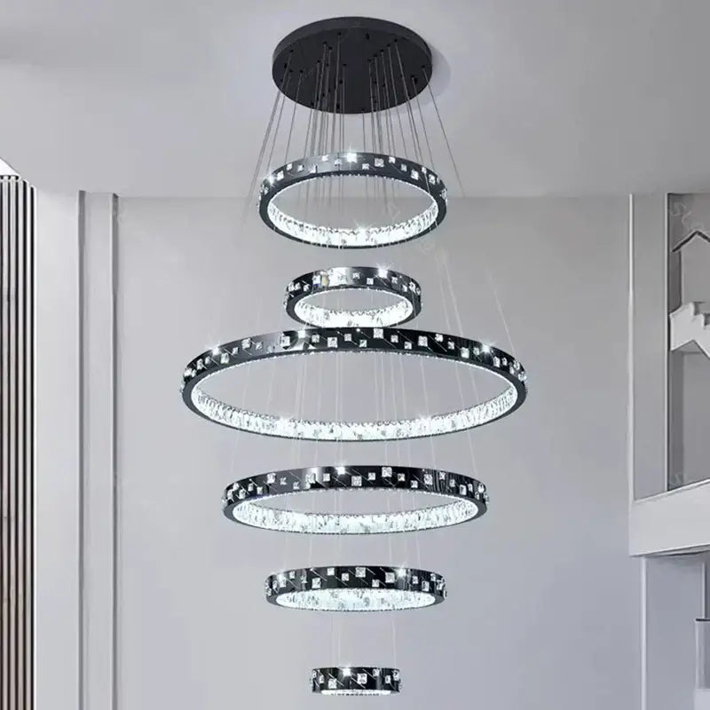 Modern black and clear crystal chandelier stair pendant lamp living room