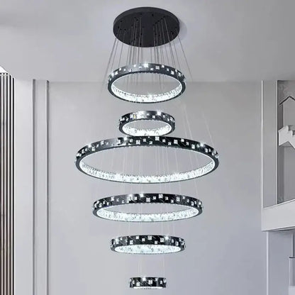 Modern black and clear crystal chandelier stair pendant lamp living room
