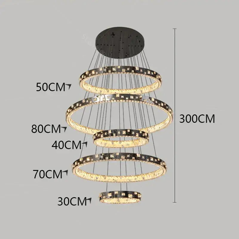 Modern black and clear crystal chandelier stair pendant lamp living room