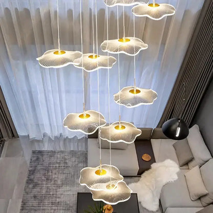 Modern white petal crystal chandelier stair pendant living room light