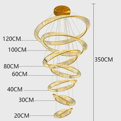 Golden spiral crystal chandelier living room pendant light