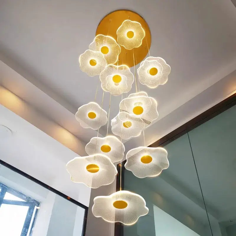 Modern white petal crystal chandelier stair pendant living room light