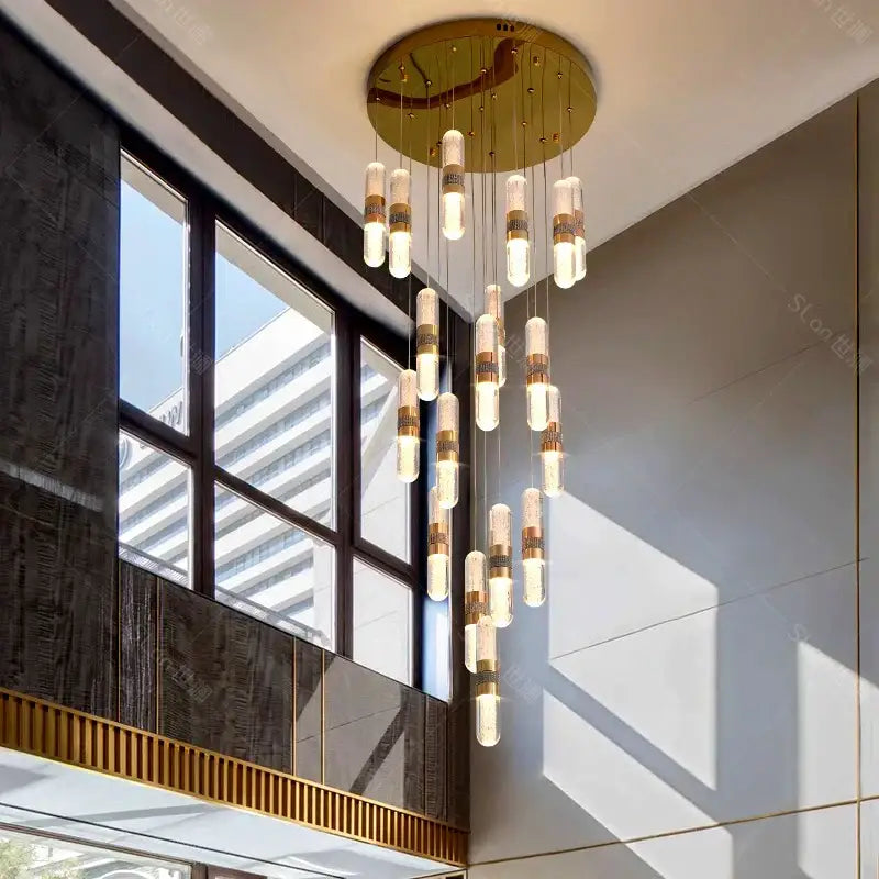 Modern gold crystal chandelier stair pendant lamp living room