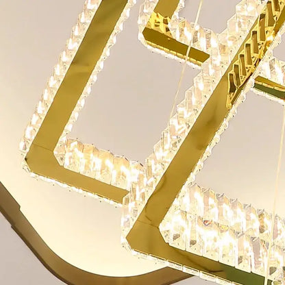Modern gold cascading crystal chandelier stair pendant lamp
