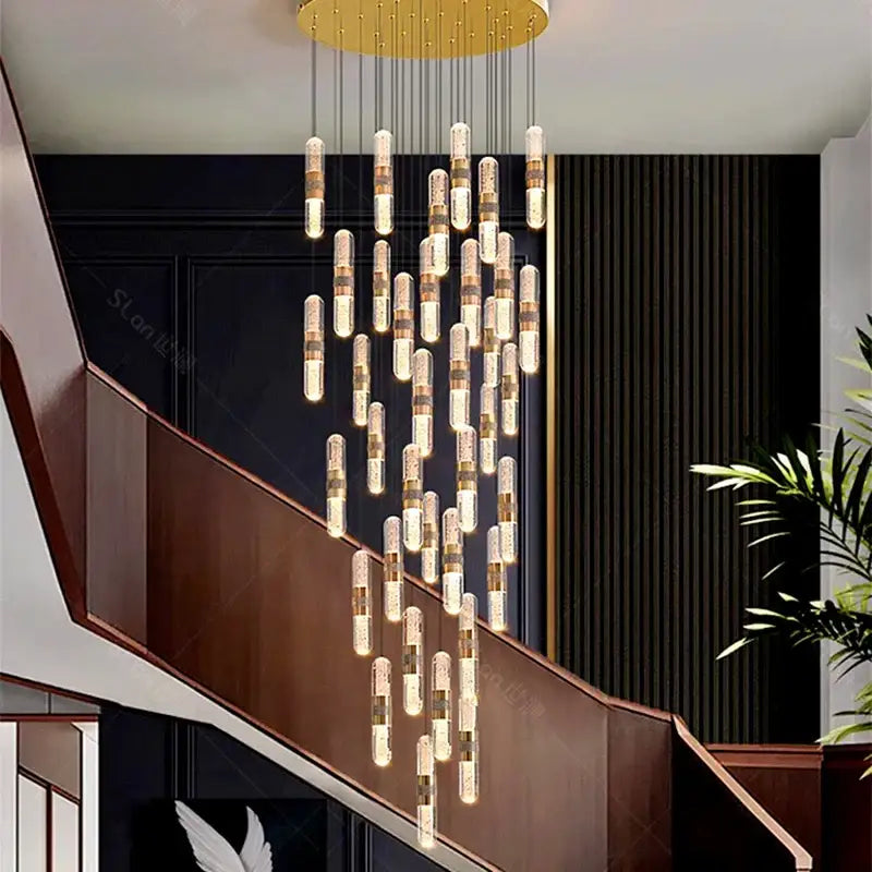 Modern gold crystal chandelier stair pendant lamp living room