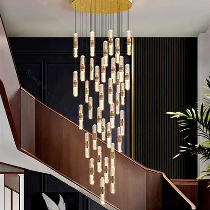 Modern gold crystal chandelier stair pendant lamp living room