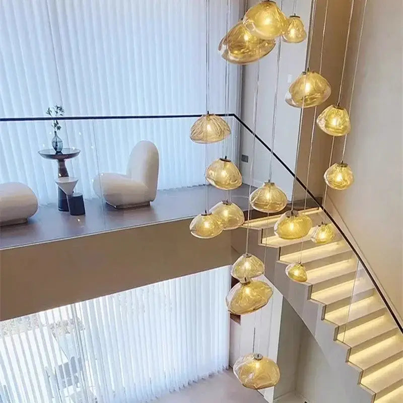 Modern cascading crystal chandelier stair pendant lamp living room