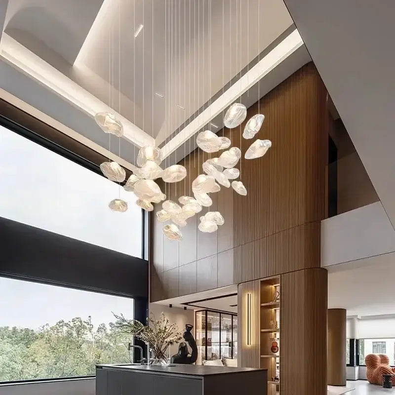 Modern cascading crystal chandelier stair pendant lamp living room