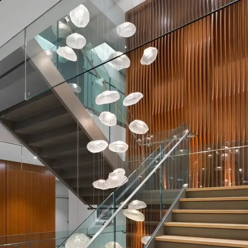 Modern cascading crystal chandelier stair pendant lamp living room