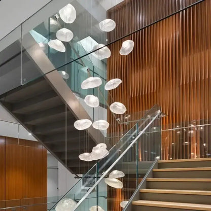Modern cascading crystal chandelier stair pendant lamp living room
