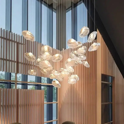 Modern cascading crystal chandelier stair pendant lamp living room