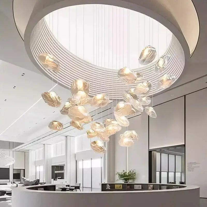 Modern cascading crystal chandelier stair pendant lamp living room