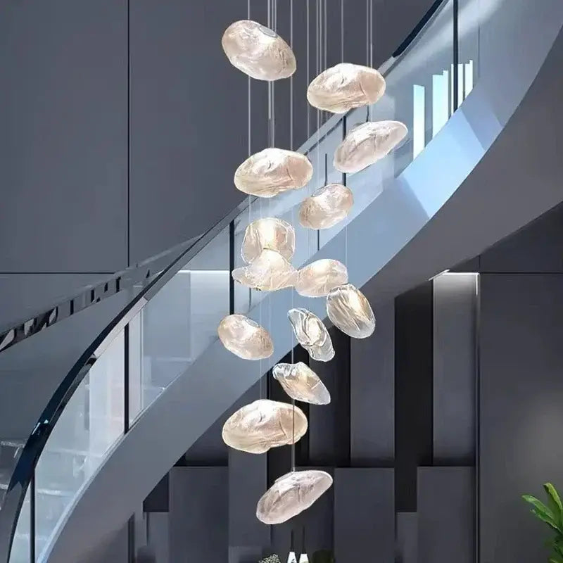 Modern cascading crystal chandelier stair pendant lamp living room