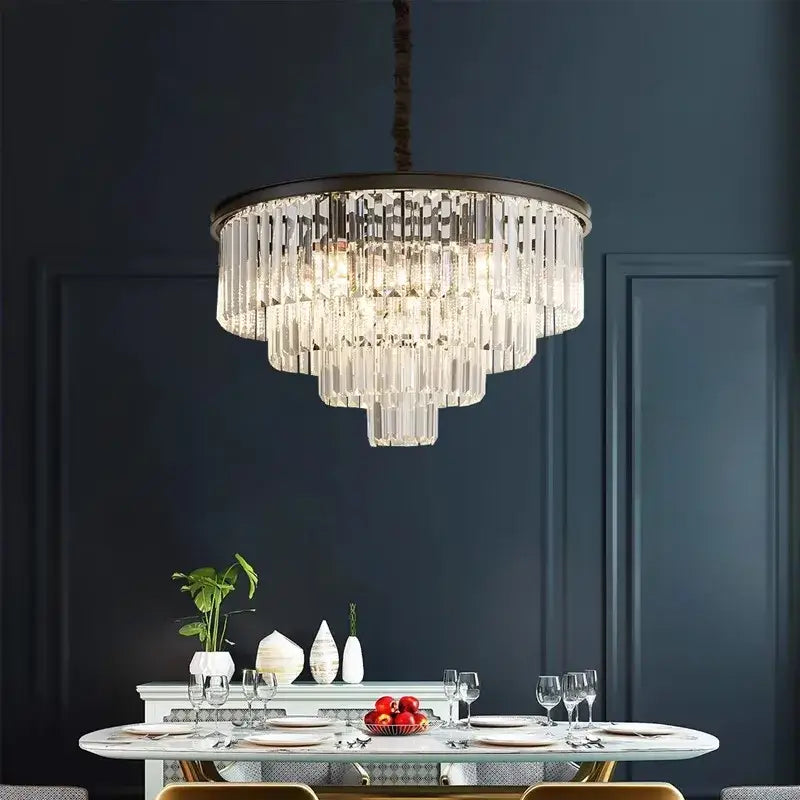 Modern gold crystal chandelier stair pendant light – living room