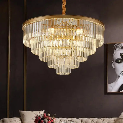 Modern gold crystal chandelier stair pendant light – living room