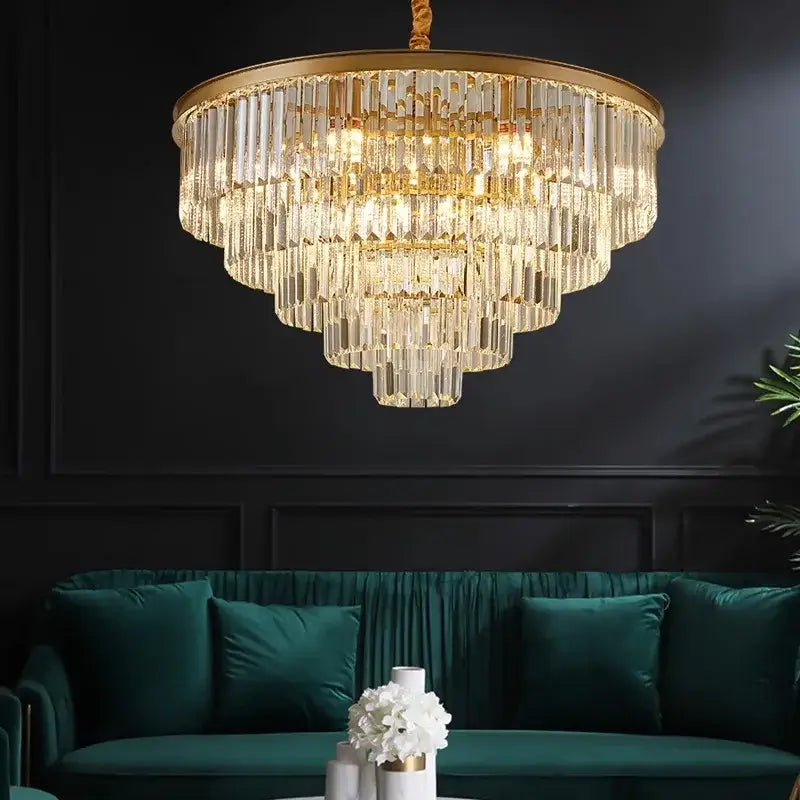 Modern gold crystal chandelier stair pendant light – living room