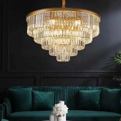 Modern gold crystal chandelier stair pendant light – living room