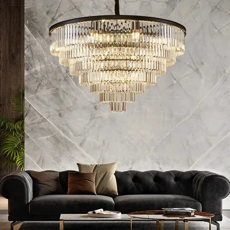 Modern gold crystal chandelier stair pendant light – living room