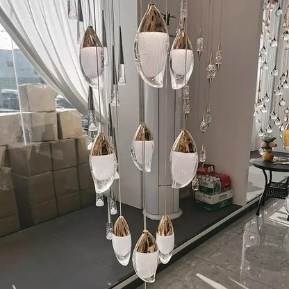Modern gold teardrop crystal chandelier living room pendant light