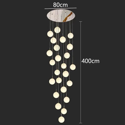 Modern white spherical crystal chandelier stair pendant light living room