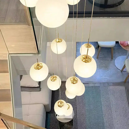 Modern white spherical crystal chandelier stair pendant light living room