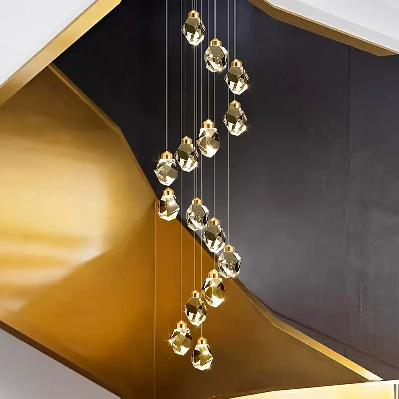 Modern gold crystal chandelier stairwell living room pendant light