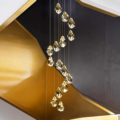 Modern gold crystal chandelier stairwell living room pendant light