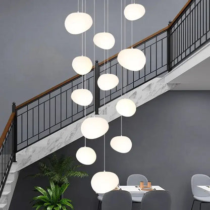 Modern minimalist white crystal chandelier stair pendant light living room