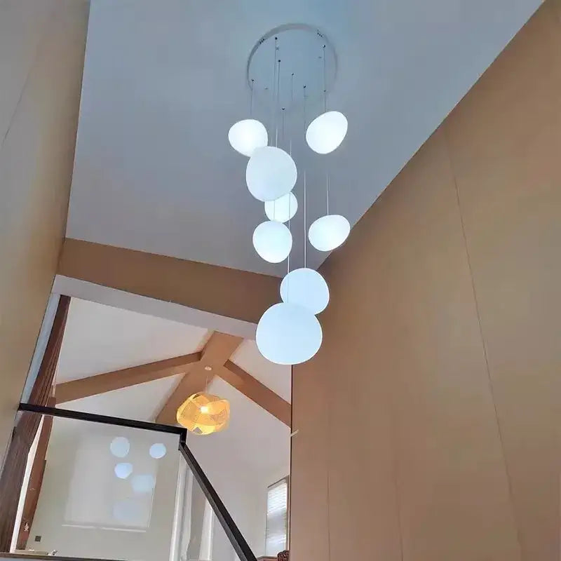 Modern minimalist white crystal chandelier stair pendant light living room