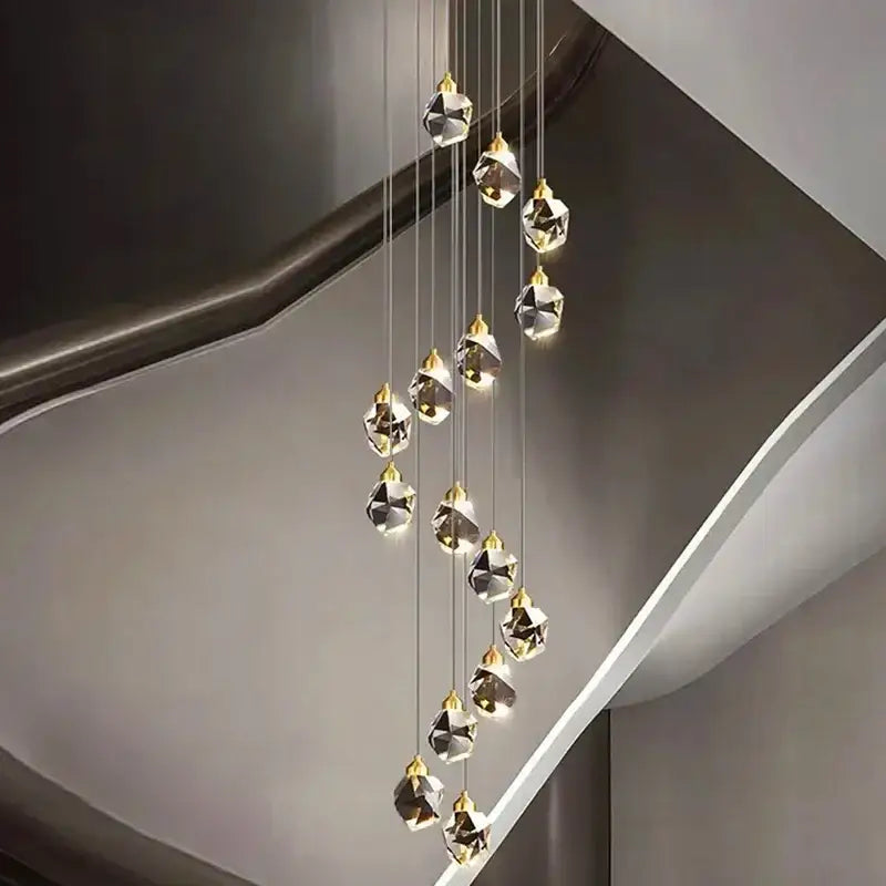 Modern gold crystal chandelier stairwell living room pendant light