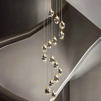 Modern gold crystal chandelier stairwell living room pendant light