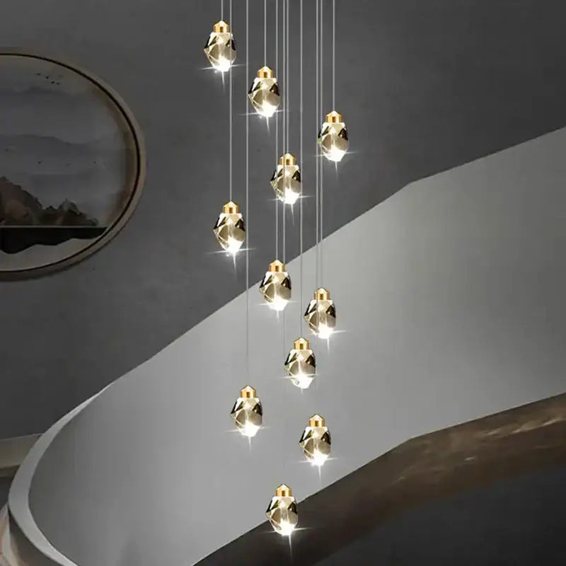 Modern gold crystal chandelier stairwell living room pendant light
