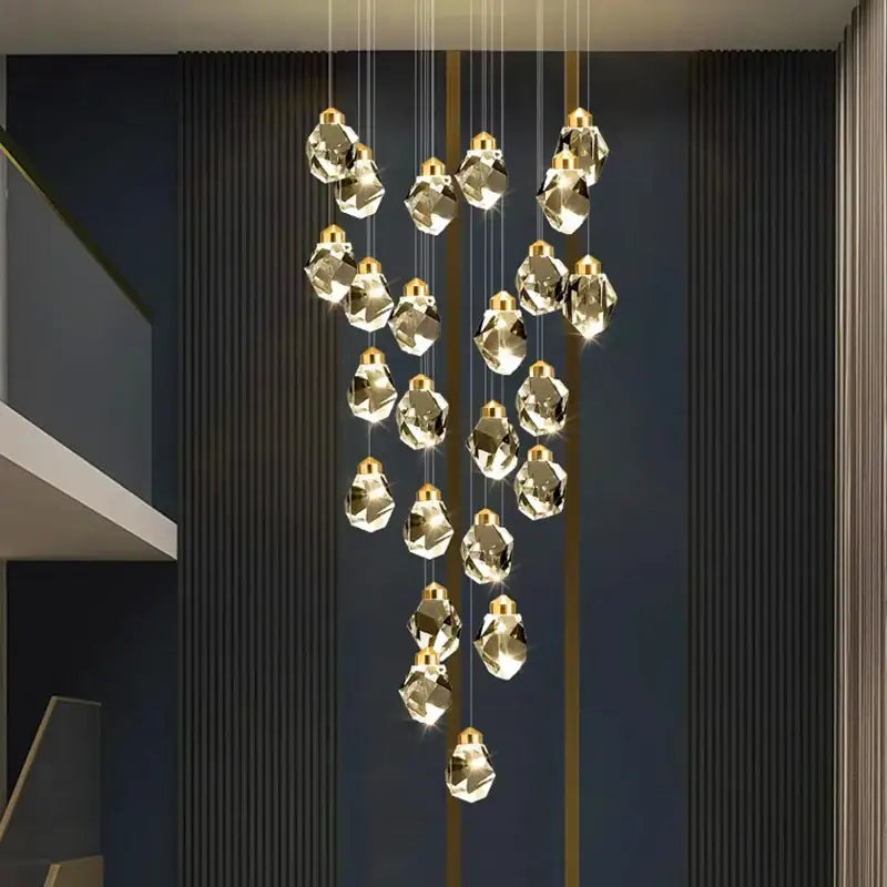 Modern gold crystal chandelier stairwell living room pendant light