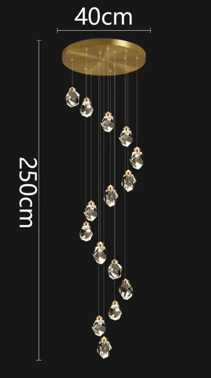 Modern gold crystal chandelier stairwell living room pendant light