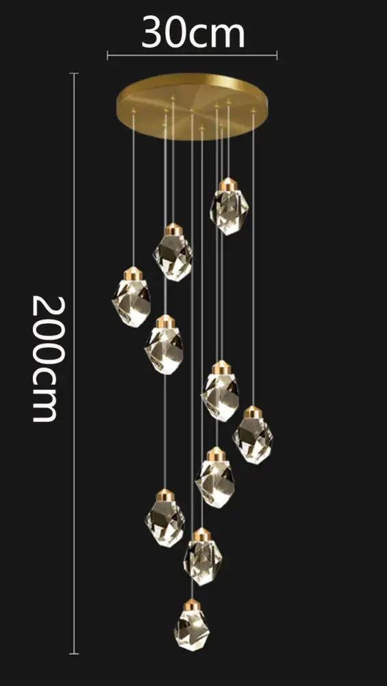 Modern gold crystal chandelier stairwell living room pendant light