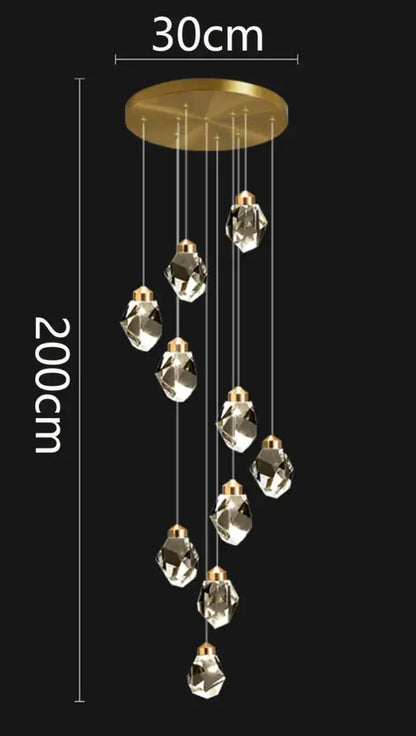 Modern gold crystal chandelier stairwell living room pendant light