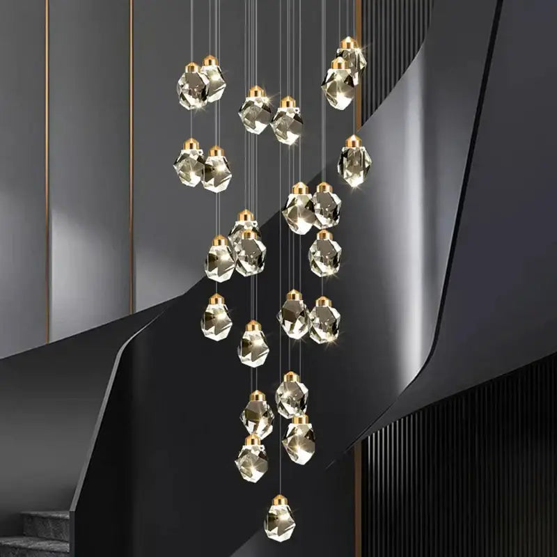 Modern gold crystal chandelier stairwell living room pendant light