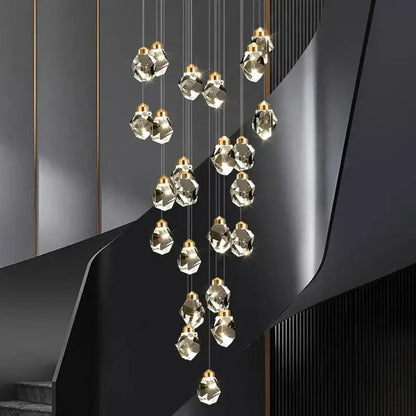 Modern gold crystal chandelier stairwell living room pendant light