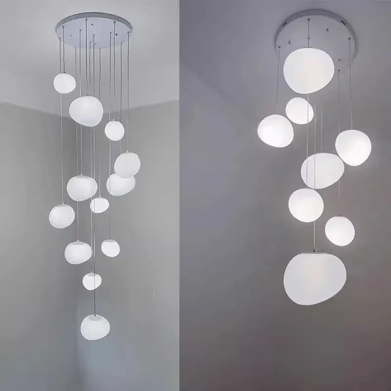 Modern minimalist white crystal chandelier stair pendant light living room