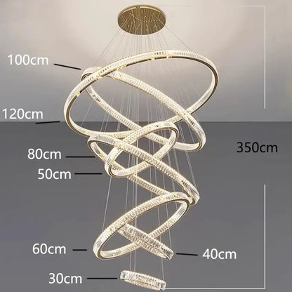 Golden spiral crystal chandelier stair pendant living room