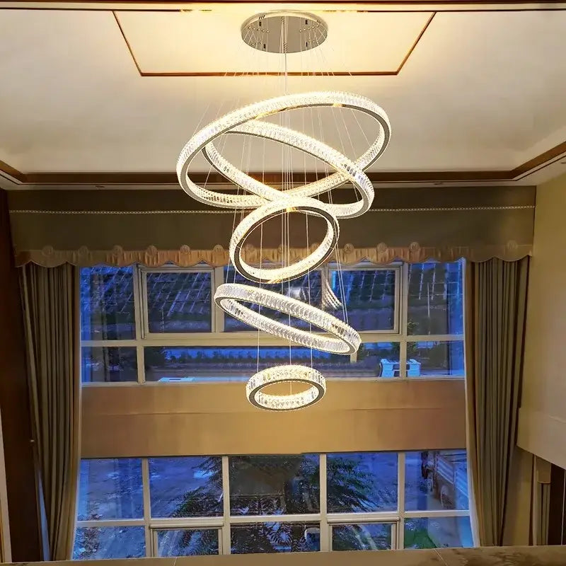 Golden spiral crystal chandelier stair pendant living room