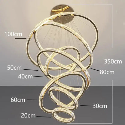 Golden spiral crystal chandelier stair pendant living room