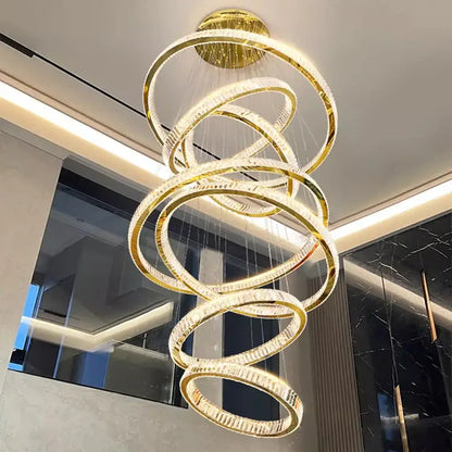 Golden spiral crystal chandelier stair pendant living room