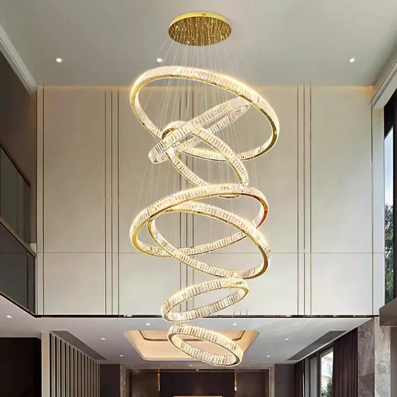 Golden spiral crystal chandelier stair pendant living room