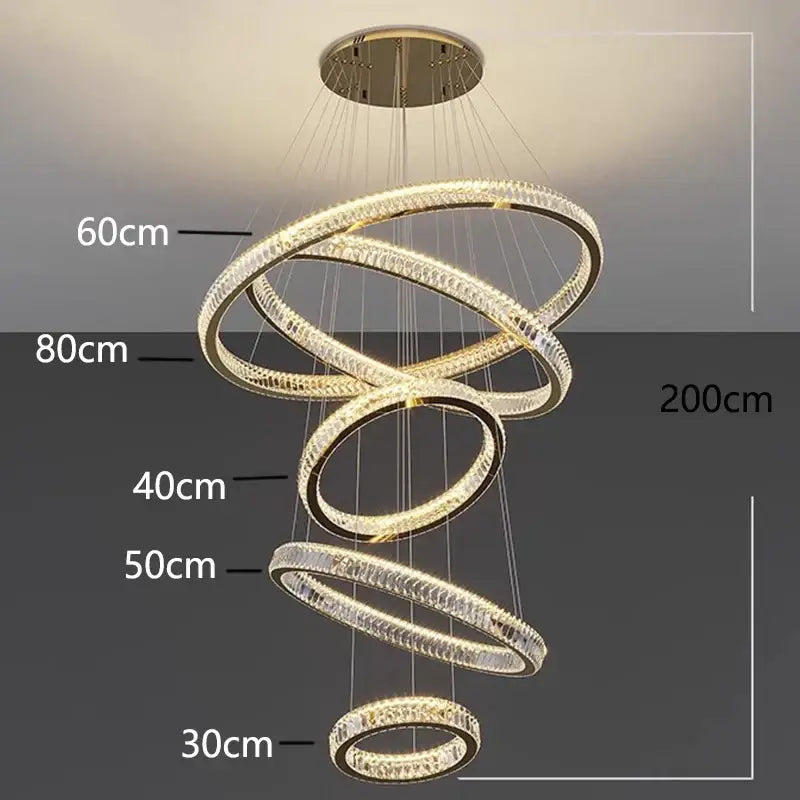 Golden spiral crystal chandelier stair pendant living room