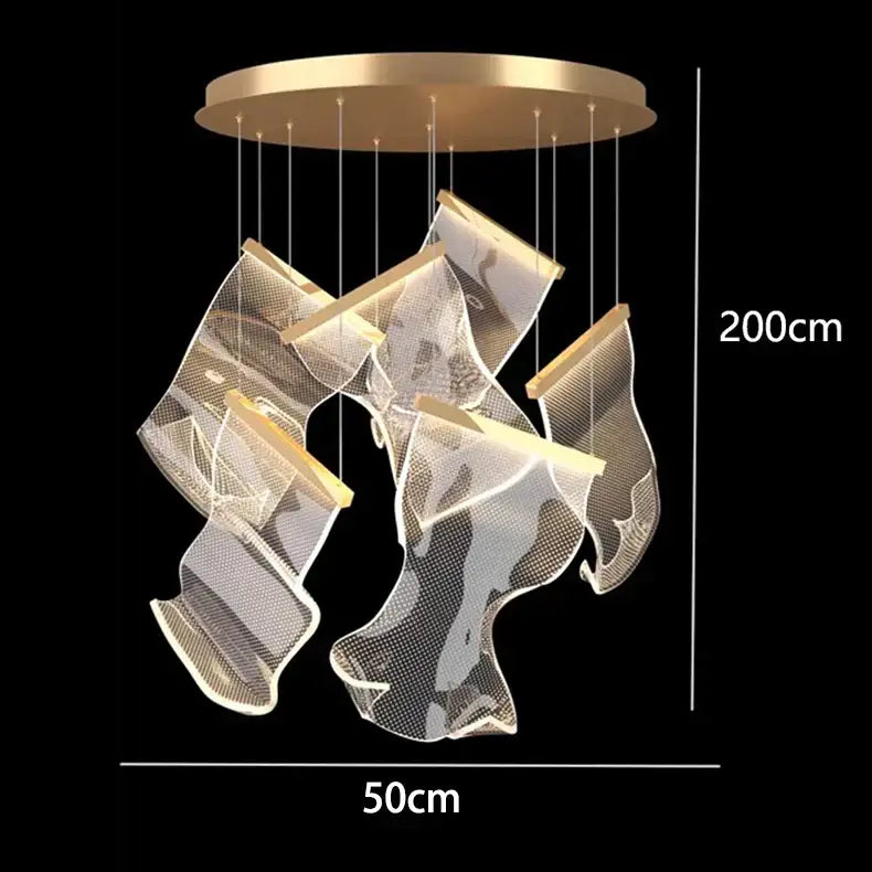Modern sculptural glass crystal chandelier stair pendant light
